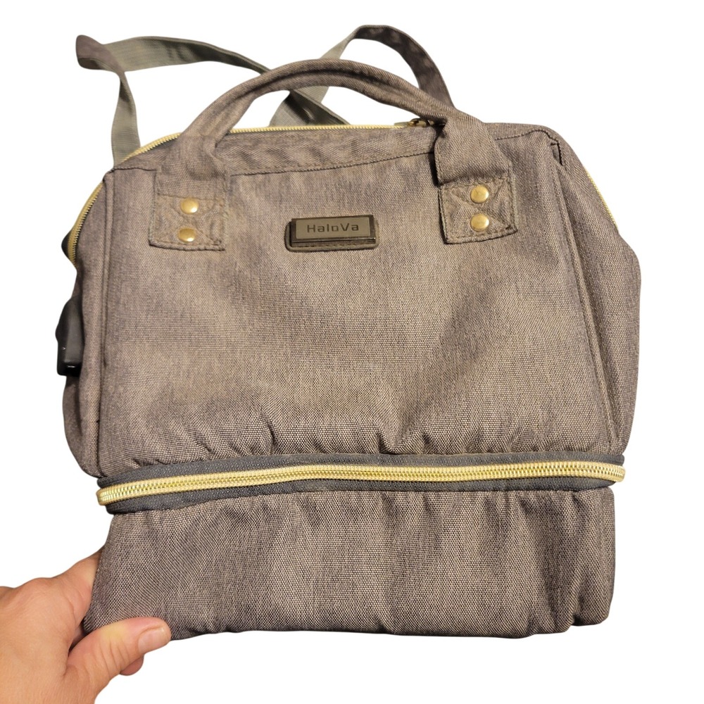 HaloVa Women Diaper Bag Backpack OS Grey Canvas Insulated Travel Functional